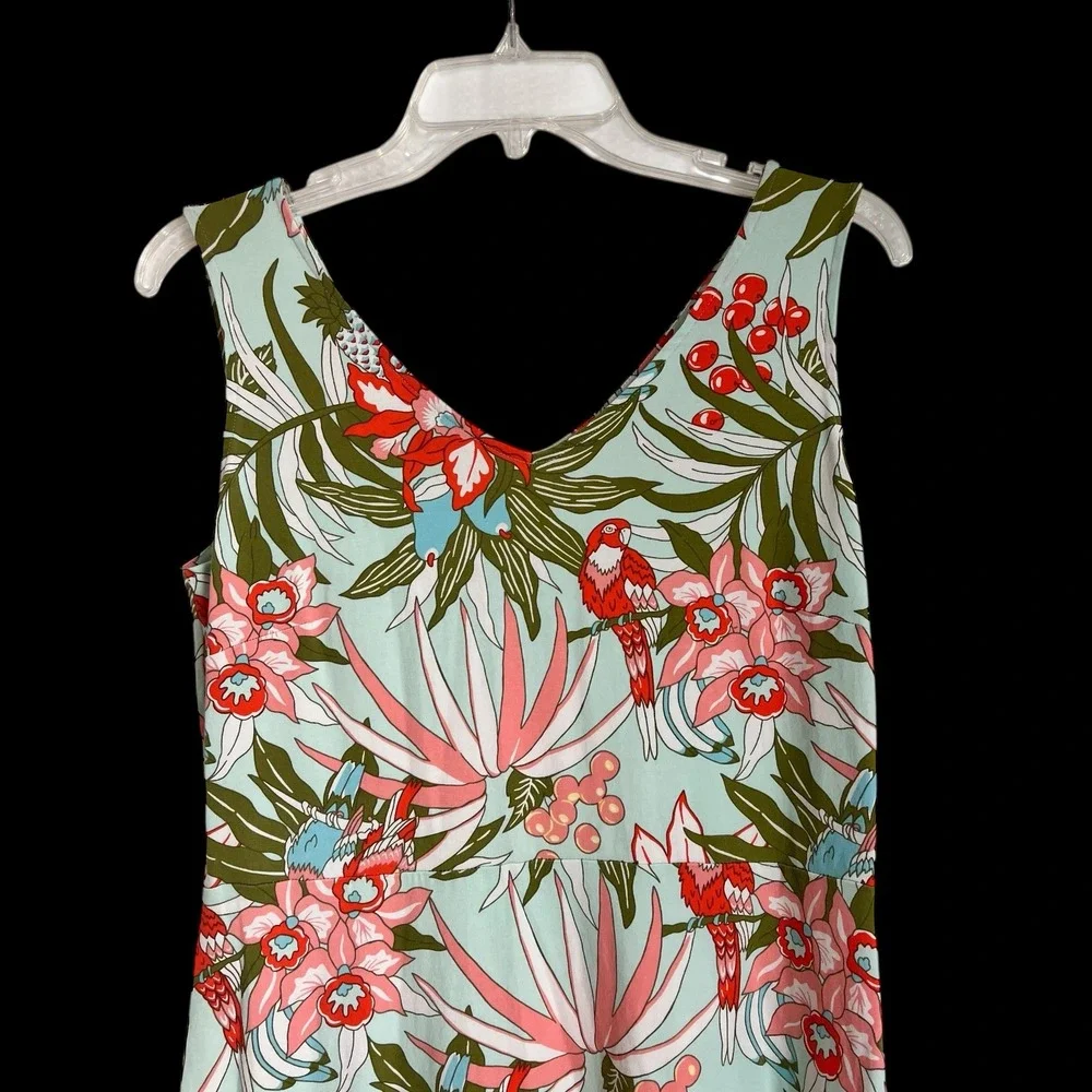 Talbots Coastal Tropical Parrot Floral Size M V-Neck A-Line Maxi Pullover Dress - Picture 3 of 11
